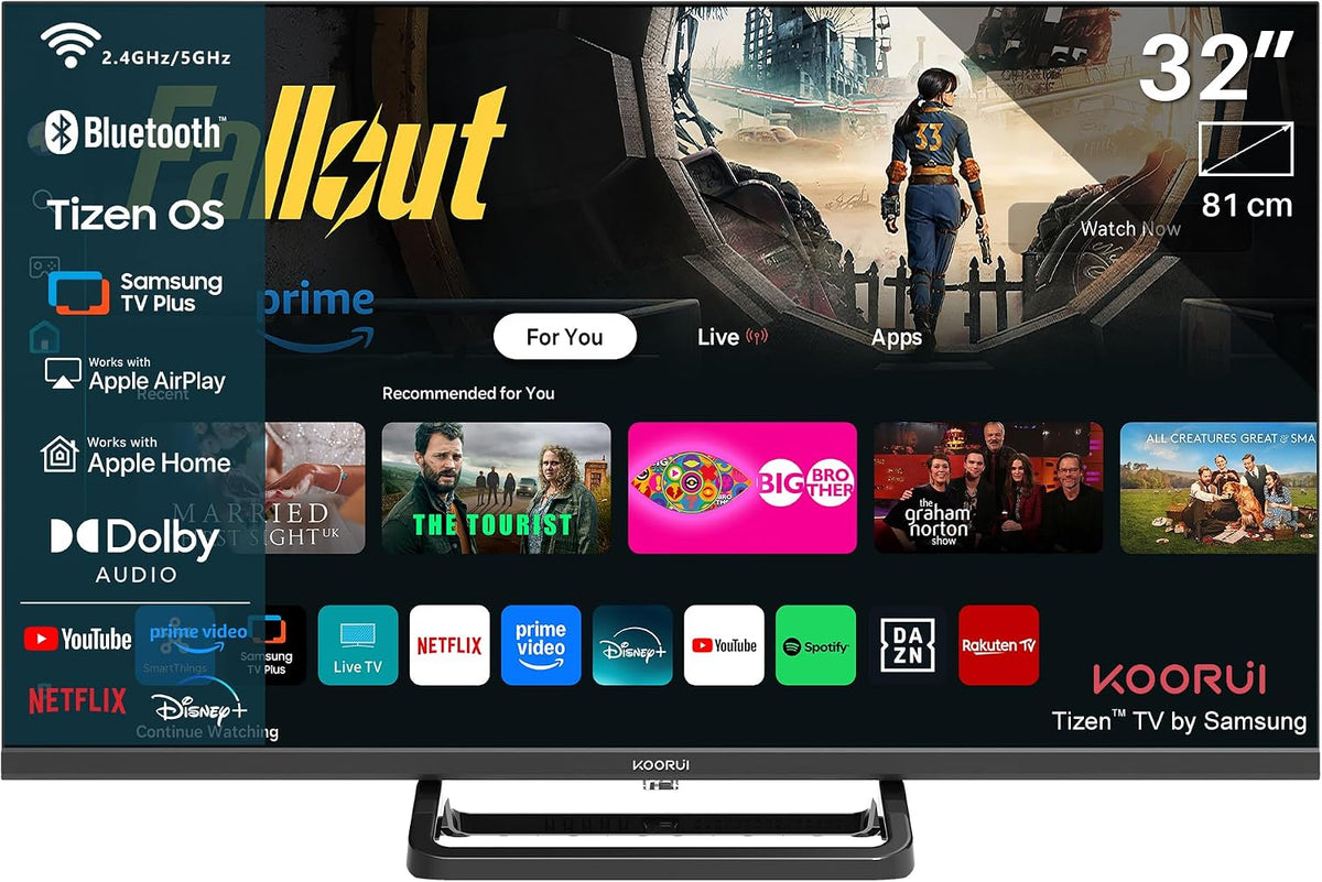 Televisor portátil, KOORUI, K32Q1H-T8M, 100 mm, 8,5 kg, 100 × 100 mm, com controlo por aplicação, Multicolor, para a sala