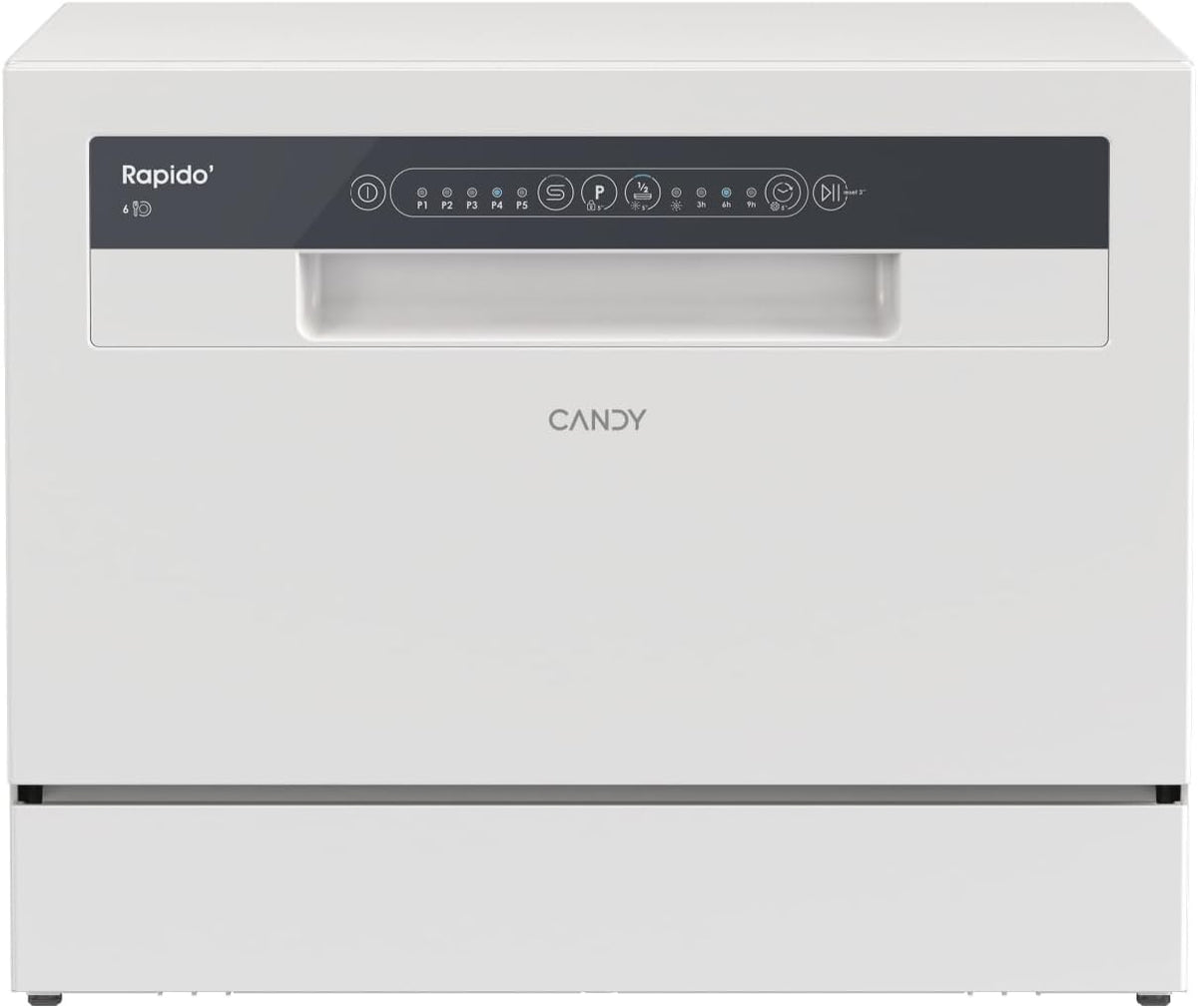 Máquina de lavar loiça compacta, CANDY, 6E51LW, 50,1 M, 7 l, 50,1 cm, 44,3 × 55 × 50,1 M, 43,3 × 55 × 50,1 cm, 6 programas, Branco, para uso diário
