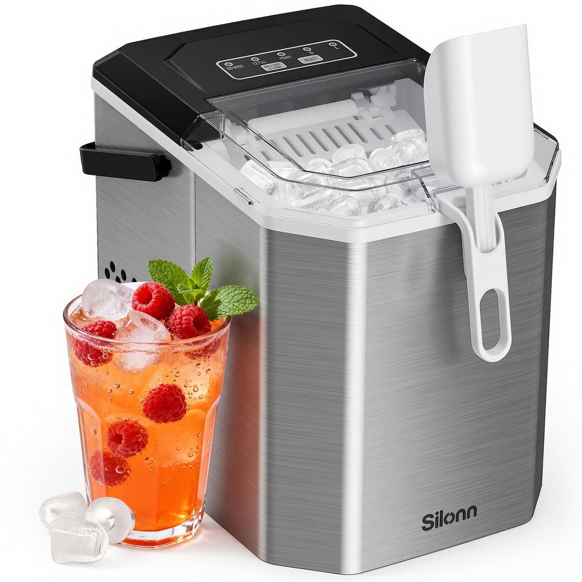 Máquina de gelo, Silonn, 12 kg, 29 cm, 35 db, 1,2 L, 6,24 kg, 22,2 × 29,4 × 29 cm, Multicolor, para uso diário