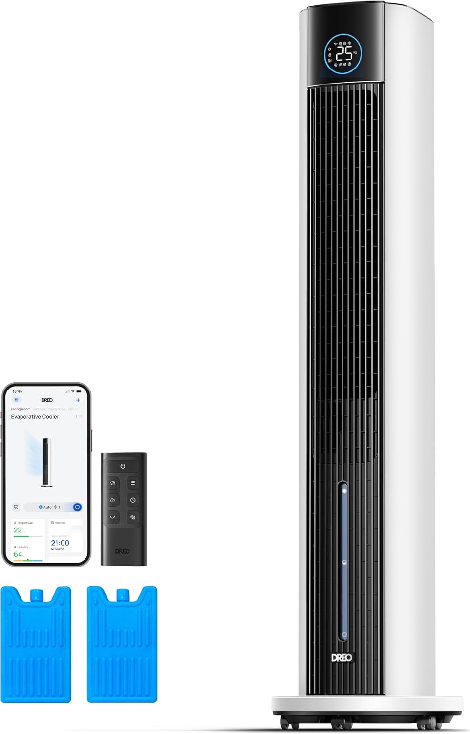 Climatizador evaporativo, DREO, 110 cm, 4 velocidades, com temporizador, com rodas, plástico, Branco, para uso diário