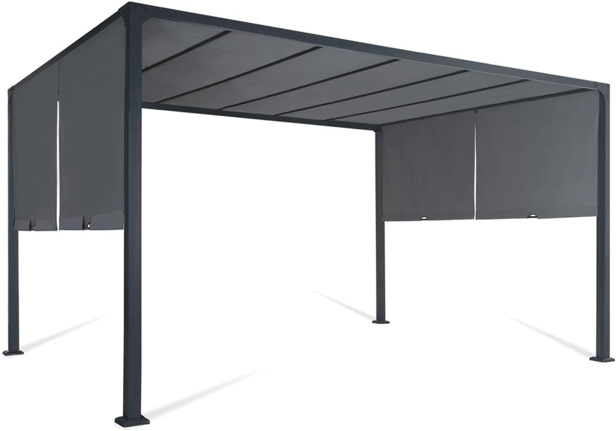 Tenda de jardim, IDMarket, 4 m, 3 × 4 m, aço, poliéster, Cinzento, para jardim e exterior