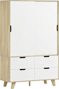 Roupeiro, HOMCOM, 55 kg, 14,5 cm, regulável, com gavetas, com prateleiras, madeira, Branco, para o quarto