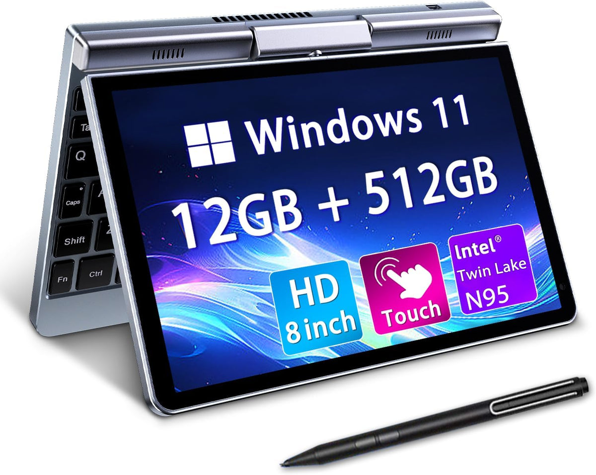 Computador portátil 2 em 1, KOOTIGERS, 512GB, 198 mm, 4 a, 1 A, com ecrã tátil, com controlo por aplicação, plástico, Prateado, para uso diário