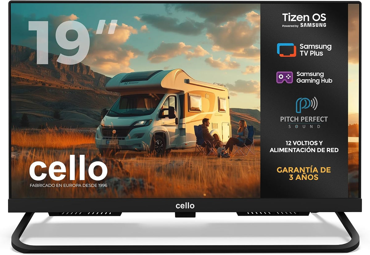Televisor portátil, Cello, CTRAV-19TZ, 12 V, 3 A, 12,2 kg, com controlo por aplicação, Multicolor, para a sala
