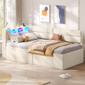 Cama, AOGLLATI, 90 × 200 cm, 180 × 200 cm, com comando à distância, com iluminação LED, com prateleiras, Bege, para o quarto