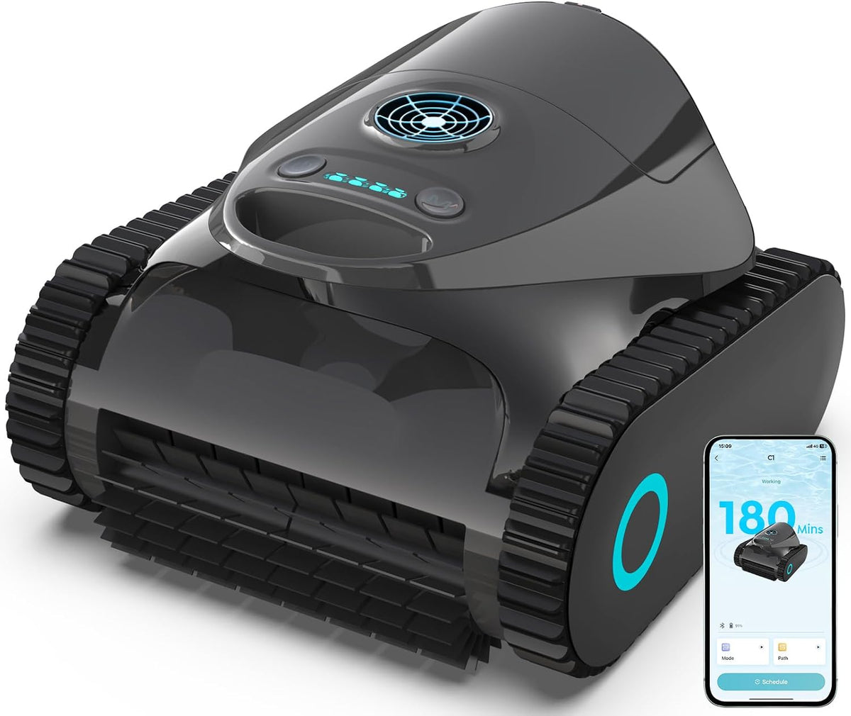 Robô de piscina, BRINBO, com controlo por aplicação, plástico, Bege, para jardim e exterior